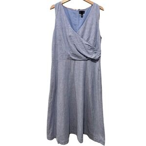 Long Tall Sally Linen Blend Dress Sz 12 Blue Sleeveless Coastal Resort V-Neck